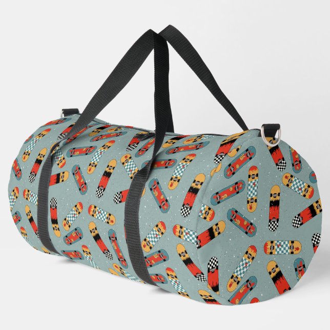 Blaues Muster für die Retro-Skateboard Duffle Bag (Linke Ecke)