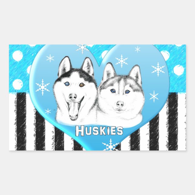 Blaues Muster für Huskies Rechteckiger Aufkleber (Vorderseite)