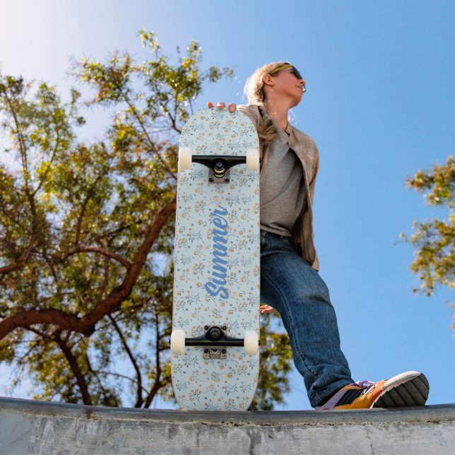 Blaues Muster für Vintage Wildblume Skateboard (Außenbereich 1)
