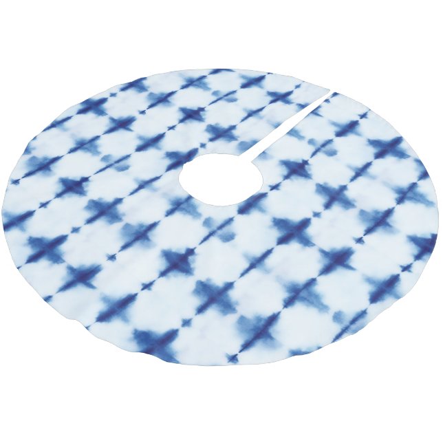 Blaues Muster Shibori Tie Dye Druck Polyester Weihnachtsbaumdecke (Schrägansicht)