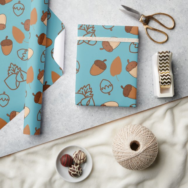 Blaues nahtloses Wrapping Papier Hazelnut Herbstvi Geschenkpapier (Kunsthandwerk)