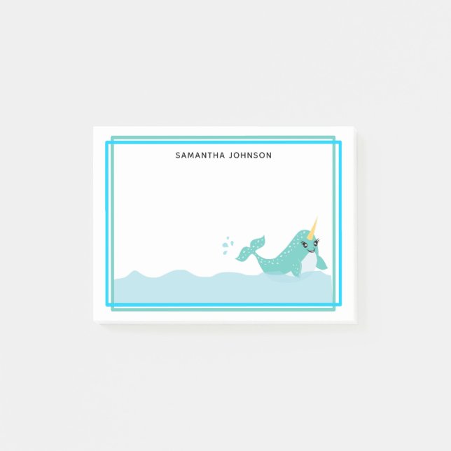 Blaues Narwhal im Wasser Post-it Klebezettel (Vorderseite)