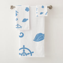 Blaues Nautikmuster Badhandtuch Set