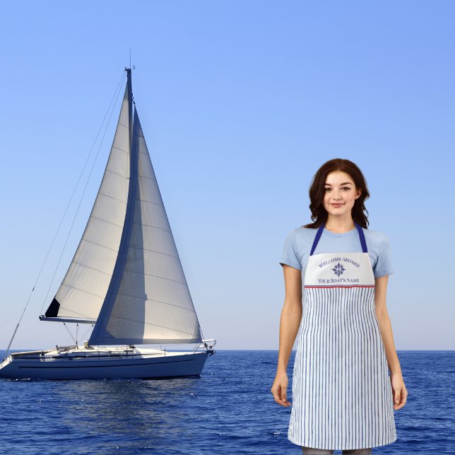 Blaues nautisches gestreiftes Monogramm Bootsname  Schürze (Von Creator hochgeladen)