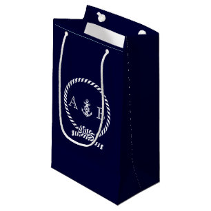Blaues nautisches Seil und Anker-Monogramm Kleine Geschenktüte
