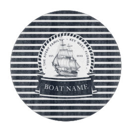 Blaues Navy Boat Modernes Personalisiert Schneidebrett