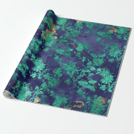 Blaues Navy Minze Grünes, blumengegrungenes Shabby Geschenkpapier