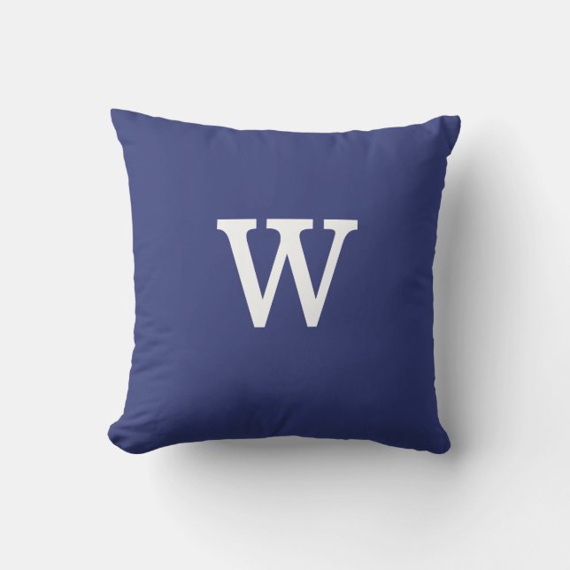 Blaues Navy-Monogramm mit Streifen auf der Rücksei Kissen (Vorderseite)
