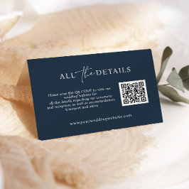 Blaues Navy-Script, einfacher QR-Code für Hochzeit Begleitkarte
