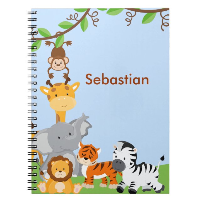 Blaues niedliches Dschungel-Baby-Tier-Notizbuch Notizblock (Vorderseite)