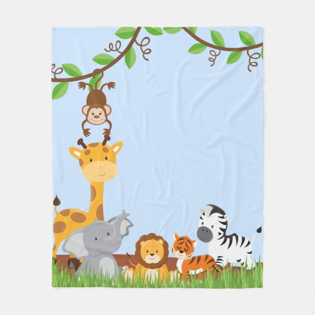 Blaues niedliches Dschungel-Baby-TierFleece-Decke Fleecedecke (Vorderseite)