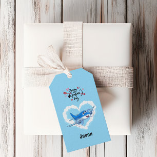 Blaues Niedliches Flugzeug & Wolken, Kids Valentin Geschenkanhänger