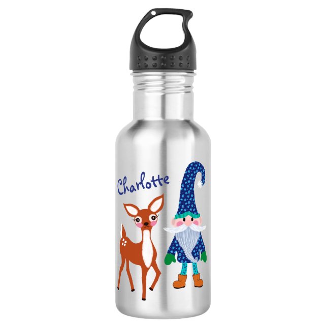 Blaues Niedliches Hirsch Personalisierte Weihnacht Edelstahlflasche (Vorderseite)