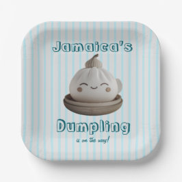 Blaues Niedliches kleines Dumpling auf dem Weg Pappteller