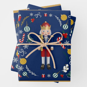 Blaues Nutcracker-Wrapping-Papier - Flachblatt-Set Geschenkpapier Set