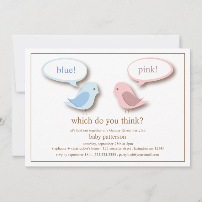Blaues oder rosa kleines Vogel-Geschlecht decken Einladung (Vorderseite)