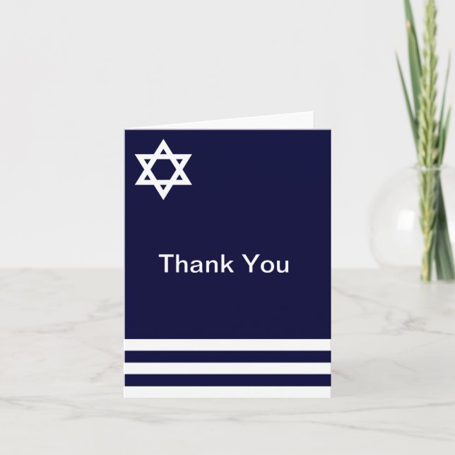 Blaues OffsetBar Mitzvah danken Ihnen zu kardieren Dankeskarte (Vorderseite)