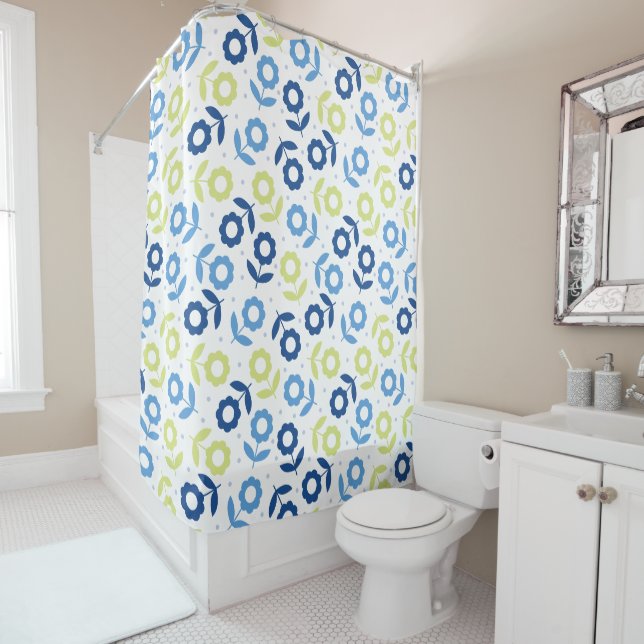 Blaues Oliven-Blumenmuster-Design Duschvorhang (Beispiel)