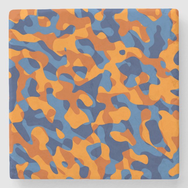 Blaues Orange Camouflage Druckmuster Steinuntersetzer (Vorderseite)