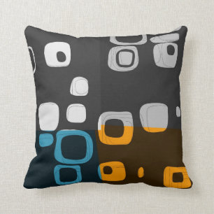 Blaues, orange, graues Retro abstraktes Kissen