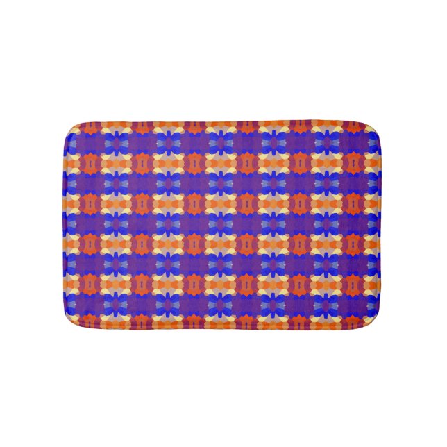 Blaues orangefarbenes rotes Muster Badematte (Vorderseite)
