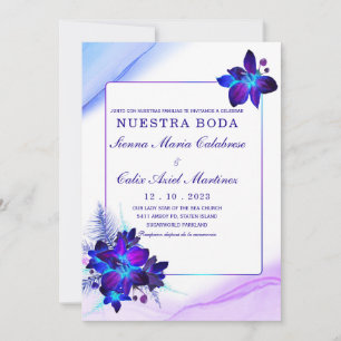 Blaues Orchideen-Hochzeitspaket Einladung