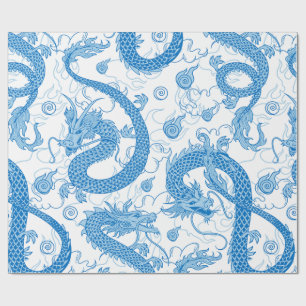 Blaues Orientalisches Drachenwackelpapier Geschenkpapier