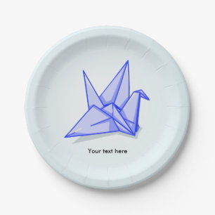 Blaues Origami-Kran Pappteller