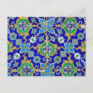 Blaues ornamentales Mosaikmuster Postkarte