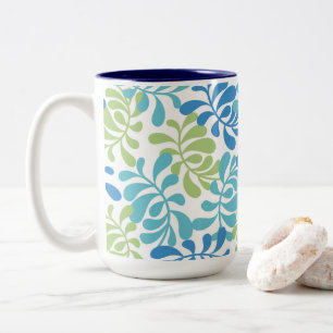 Blaues Ozean-Blatt Botanisches Muster Zweifarbige Tasse
