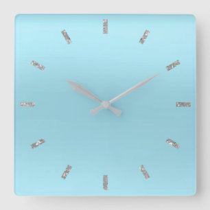 Blaues Ozean-Silber PastellOmbre minimaler Glitzer Quadratische Wanduhr