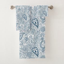 Blaues Paisley-Muster gefliest Badhandtuch Set