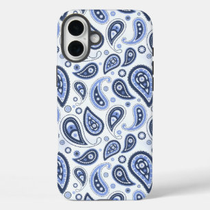 Blaues Paisley-Muster iPhone 16 Plus Hülle