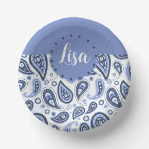 Blaues Paisleymuster Pappteller