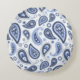 Blaues Paisleymuster Rundes Kissen
