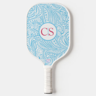 Blaues Paisleymuster und rosa Monogramm Pickleball Schläger