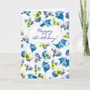 Blaues Pansy-Blumenblumenmuster alles Gute zum Karte