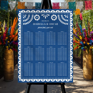 Blaues Papel-Picado-Hochzeitsempfang-Sitzplan-Schi Poster