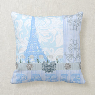 Blaues Paris-Wurfs-Pastellkissen Kissen