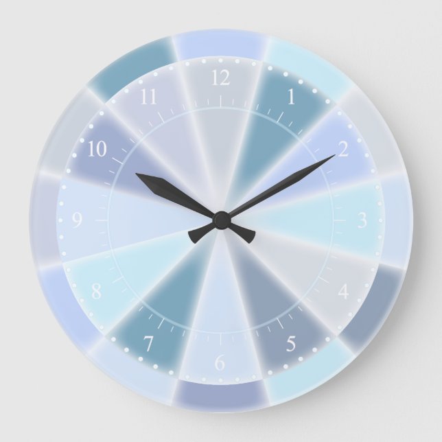 Blaues Pastellgrün lila und Aqua-elegantes Glühen Große Wanduhr (Vorderseite)