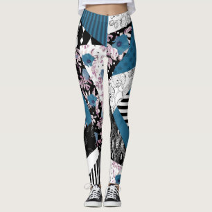 Blaues Patchwork, beliebt, Patchwork, Folk, rustik Leggings