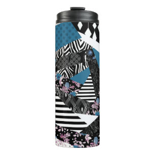 Blaues Patchwork, beliebt, Patchwork, Folk, rustik Thermosbecher