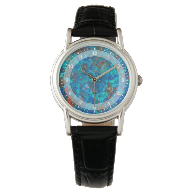 Blaues patteriertes Shattuckite Armbanduhr (Vorderseite)