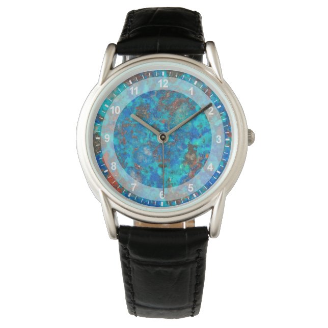 Blaues patteriertes Shattuckite Armbanduhr (Vorderseite)