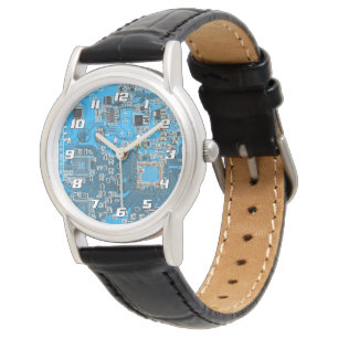 Blaues PCB-Schaltungsdesign für IT-Experten Armbanduhr