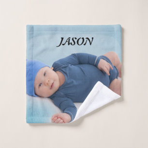 Blaues personalisiertes Baby-Kind-Foto Waschlappen