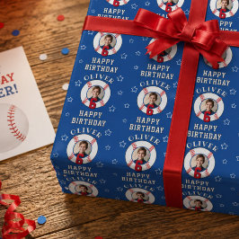 Blaues Personalisiertes Baseball-Ball GeburtstagsF Geschenkpapier