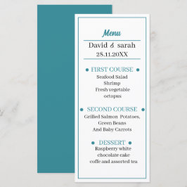 Blaues Personalisiertes Hochzeitsessen Menükarte