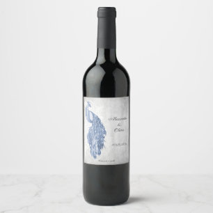 Blaues Pfau Hochzeitwein Weinetikett