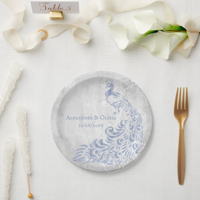 Blaues Pfauenleaf Hochzeitspapier Pappteller (Hochzeit)